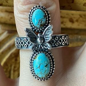 Natural Blue Moon Turquoise Sterling Silver Butterfly Ring Size 7